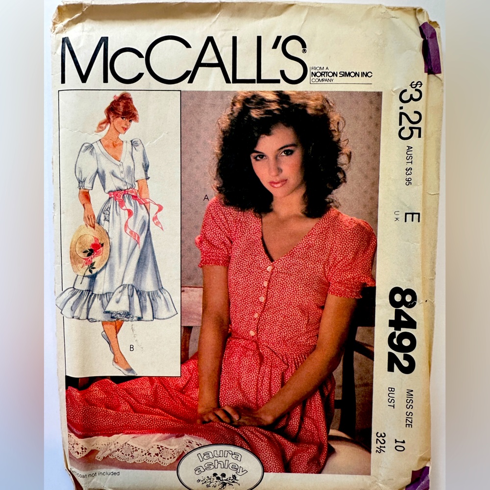 Laura Ashley vintage sewing pattern McCall’s 8492